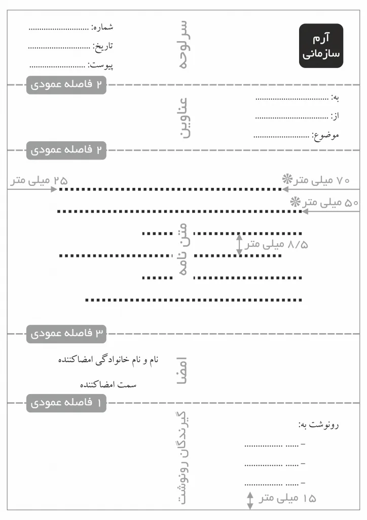 فواصل خطوط نامه اداری در کاغذ A4